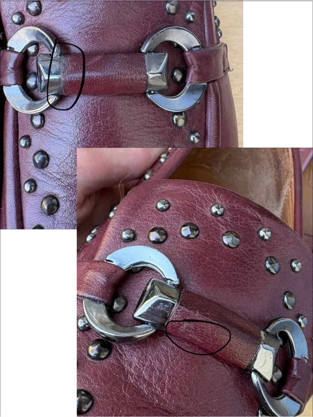 Miz Mooz Ira Studded Leather Loafers In Burgundy Sz 39 EU